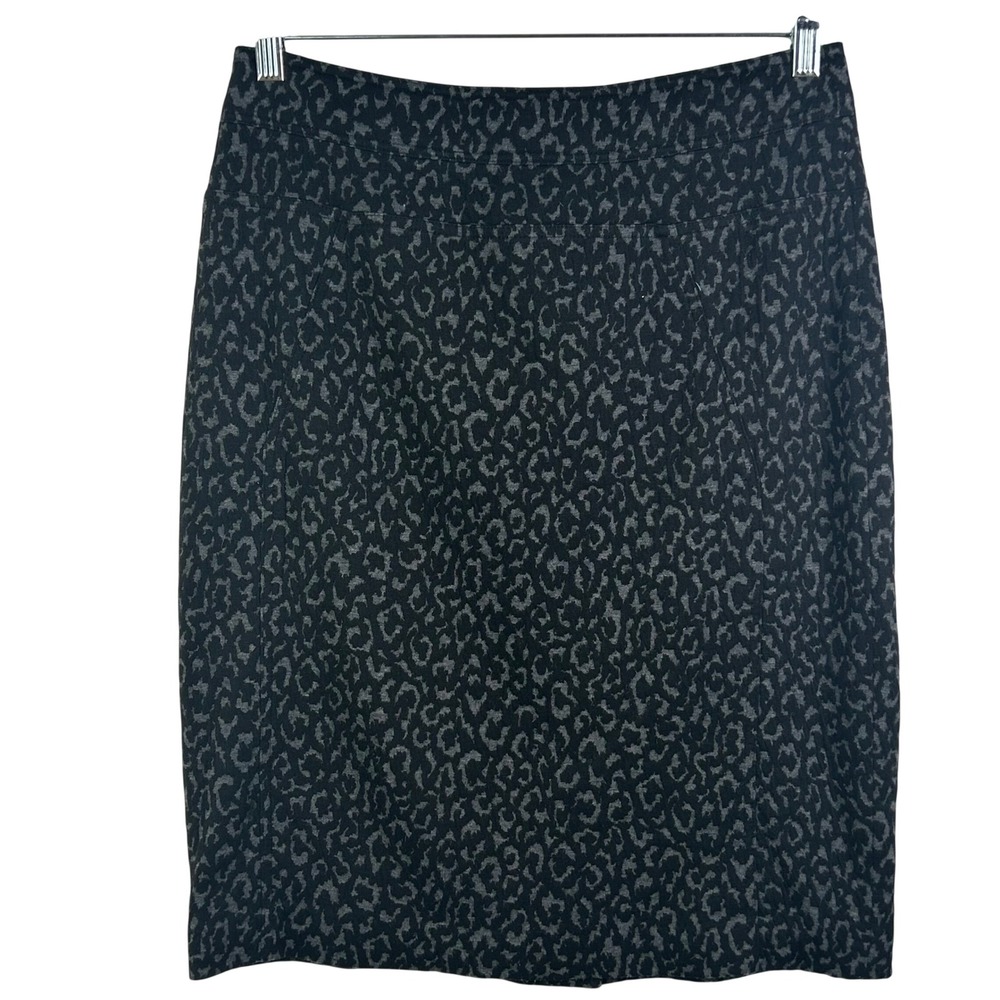 Adrienne Vittadini Gray Black Leopard Print Pencil Skirt Stretch Career Size 10